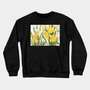 Vintage print - Yellow and white daffodils Long Crewneck Sweatshirt